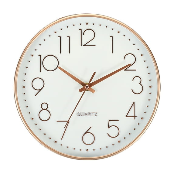 Uxcell 10" Wall Clock Battery Operated Silent Non Ticking Round Clock, White/Rose Gold
