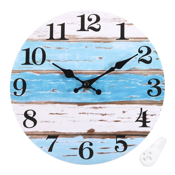 Uxcell 10" Wooden Arabic Numerals Vintage Wall Clock, Style D & Blue White