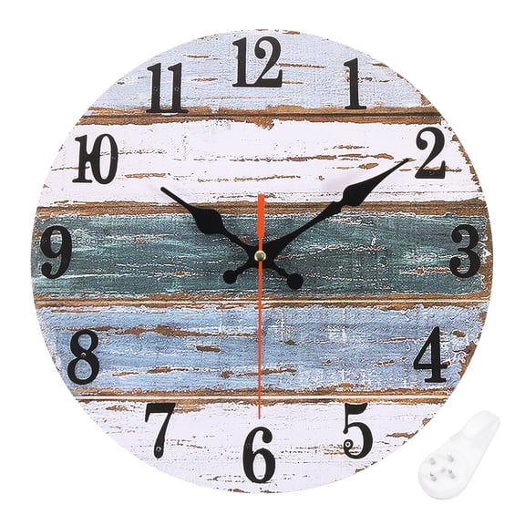 Uxcell 10" Wooden Arabic Numerals Vintage Wall Clock, Style E & Blue White