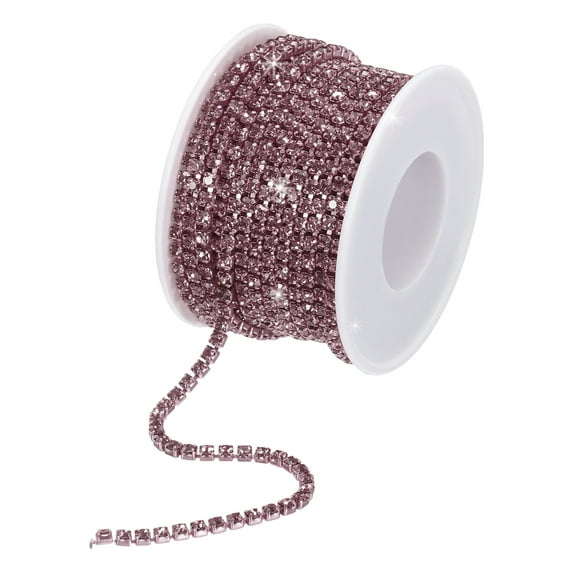 Uxcell 10 Yard 2.5mm Crystal Rhinestone Diamond Close Chain Trim for Sewing,Crafts,Light Purple Gems Light Purple Base