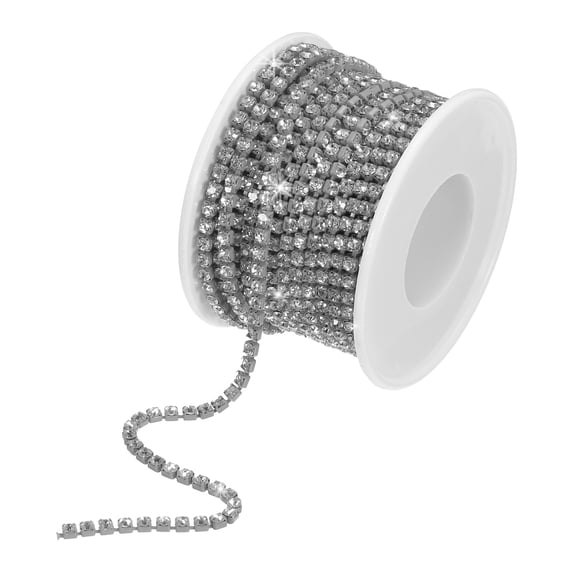 Uxcell 10 Yard 2.5mm Crystal Rhinestone Diamond Close Chain Trim for Sewing,Crafts,White Gems Gray Base