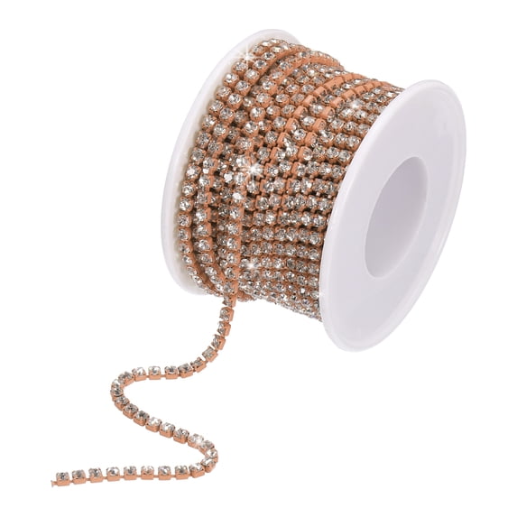 Uxcell 10 Yard 2.5mm Crystal Rhinestone Diamond Close Chain Trim for Sewing,Crafts,White Gems Orange Base