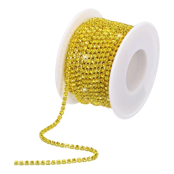 Uxcell 10 Yard 2.5mm Crystal Rhinestone Diamond Close Chain Trim for Sewing,Crafts,Yellow Gems Yellow Base