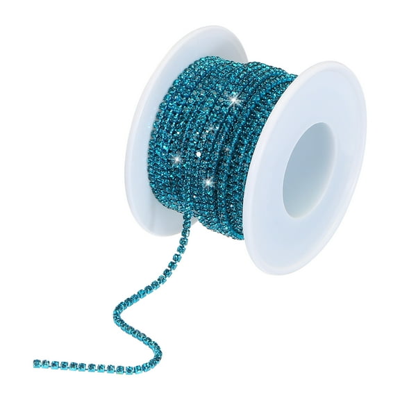 Uxcell 10 Yard 2mm Crystal Rhinestone Diamond Close Chain Trim for Sewing,Crafts,Blue Gems Blue Base