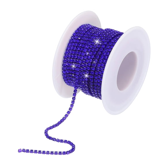 Uxcell 10 Yard 2mm Crystal Rhinestone Diamond Close Chain Trim for Sewing,Crafts,Dark Blue Gems Dark Blue Base