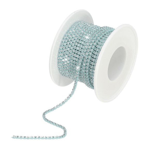 Uxcell 10 Yard 2mm Crystal Rhinestone Diamond Close Chain Trim for Sewing,Crafts,White Gems Blue Base
