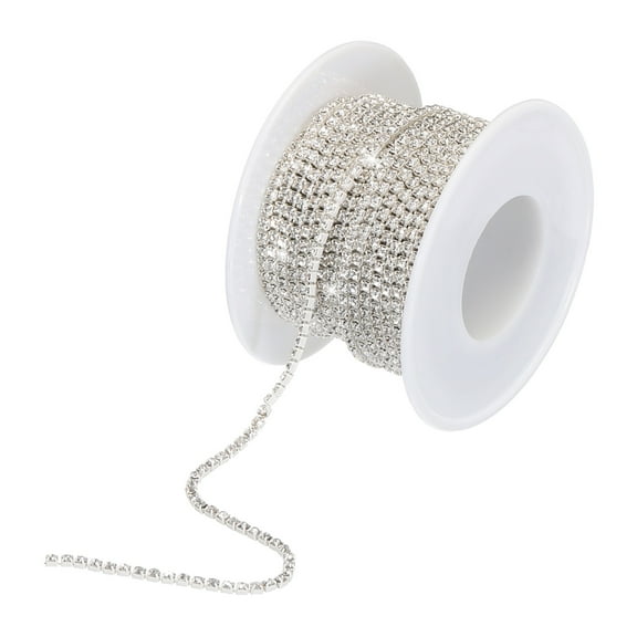 Uxcell 10 Yard 2mm Crystal Rhinestone Diamond Close Chain Trim for Sewing,Crafts,White Gems White Base