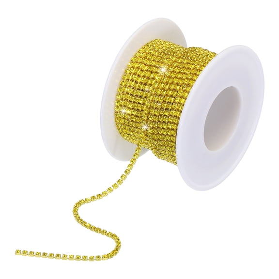 Uxcell 10 Yard 2mm Crystal Rhinestone Diamond Close Chain Trim for Sewing,Crafts,Yellow Gems Yellow Base
