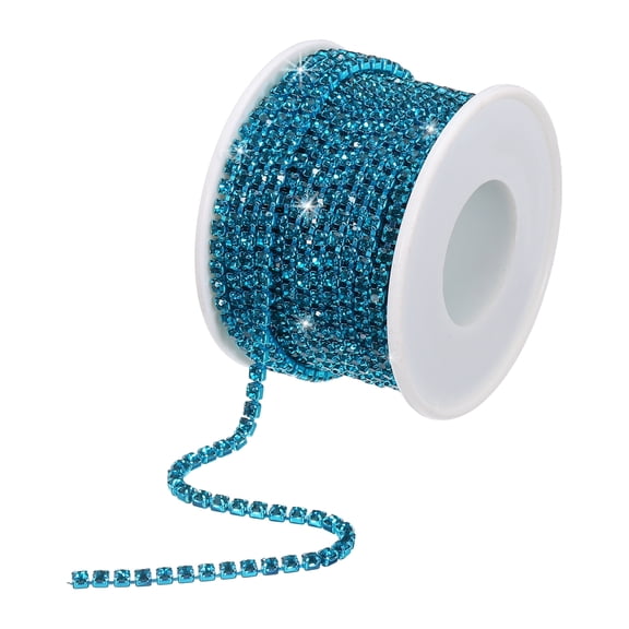 Uxcell 10 Yard 3mm Crystal Rhinestone Diamond Close Chain Trim for Sewing,Crafts,Blue Gems Blue Base