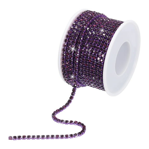 Uxcell 10 Yard 3mm Crystal Rhinestone Diamond Close Chain Trim for Sewing,Crafts,Purple Gems Purple Base