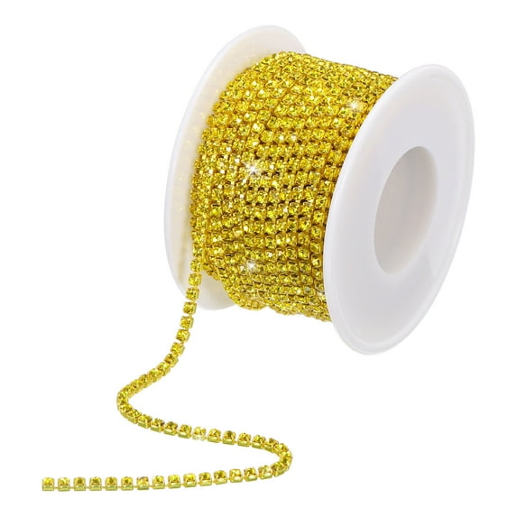Uxcell 10 Yard 3mm Crystal Rhinestone Diamond Close Chain Trim for Sewing,Crafts,Yellow Gems Lemon Yellow Base