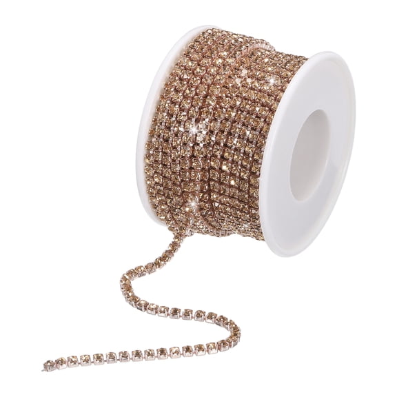 Uxcell 10 Yard 3mm Crystal Rhinestone Diamond Close Chain Trim for Sewing,Crafts,Yellow Gems Yellow Base