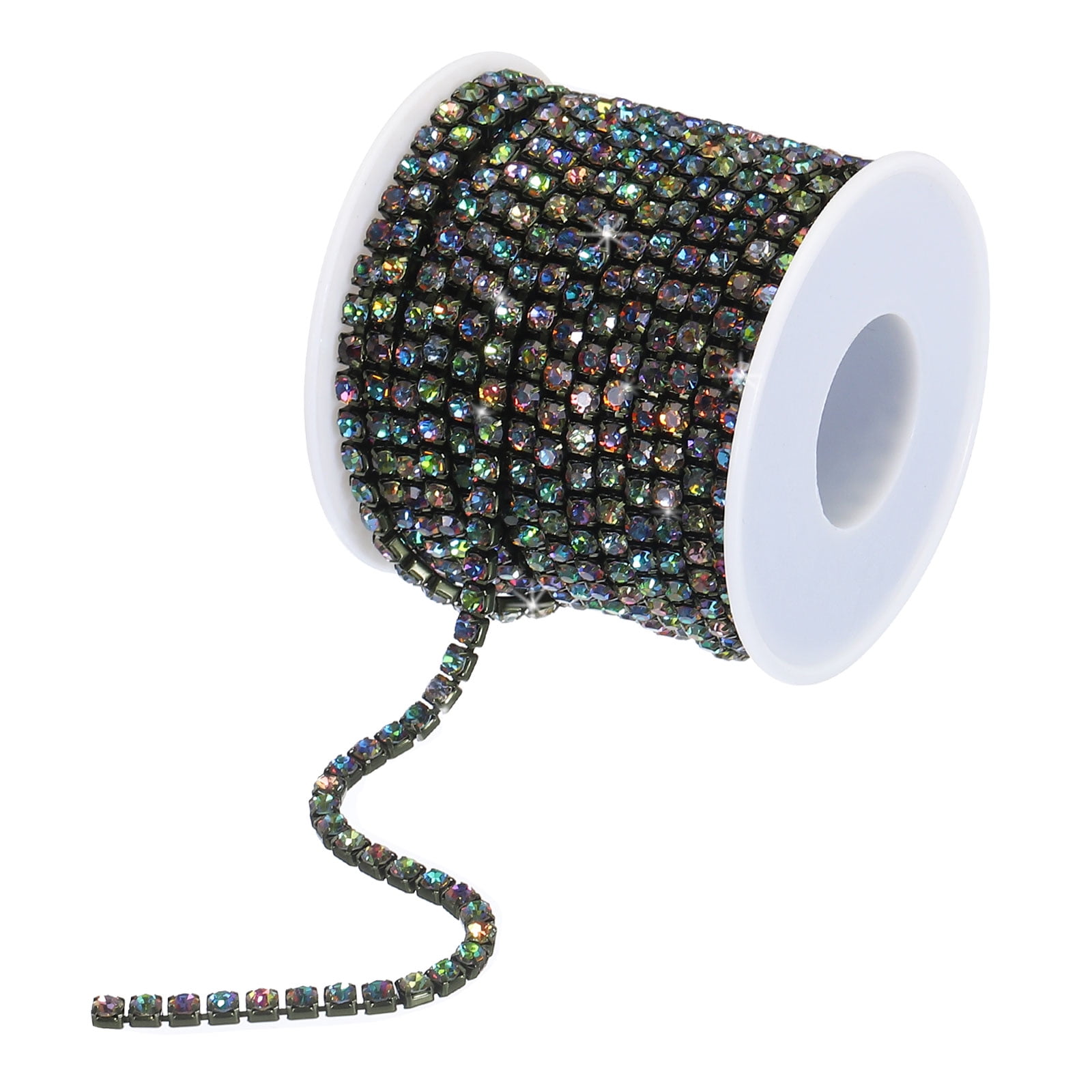 Uxcell 10 Yard 4mm Crystal Rhinestone Diamond Close Chain Trim Trimming Claw Cup Chain for Sewing, Crafts,Colorful