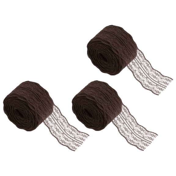 Uxcell 10 Yard Lace Trim Ribbon, 1.8 Inch Wide Vintage Floral Pattern Crochet Lace Edge Ribbon Trimming for DIY Sewing Crafts Gift Wrap Wedding Dress Decoration(Dark Brown, 3 Roll)