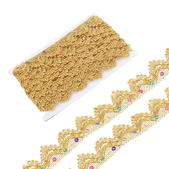 Uxcell 10 Yard Sequins Beaded Lace Trim 1.5 inch Scalloped Braid Trim Strip for Crafts, Costume, Gold