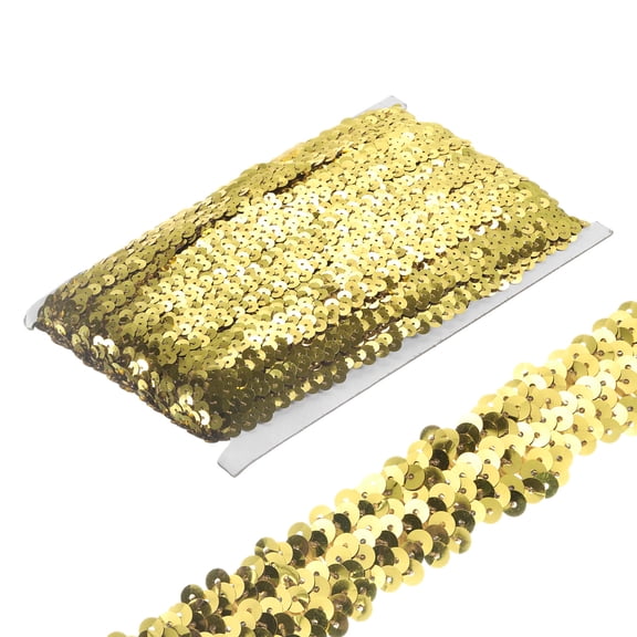 Uxcell 10 Yards 0.8 Inch Elastic Sequins Trim Flat Stretch Sequin Ribbon Strip, Gold