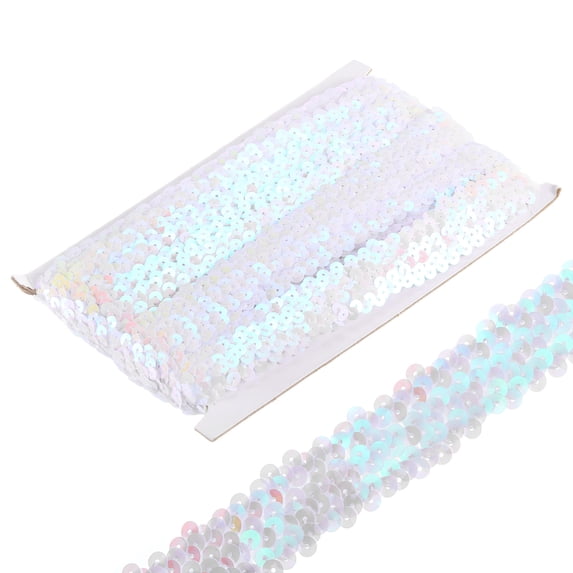 Uxcell 10 Yards 0.8 Inch Elastic Sequins Trim Flat Stretch Sequin Ribbon Strip, Metallic White