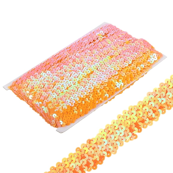 Uxcell 10 Yards 0.8 Inch Elastic Sequins Trim Flat Stretch Sequin Ribbon Strip, Orange