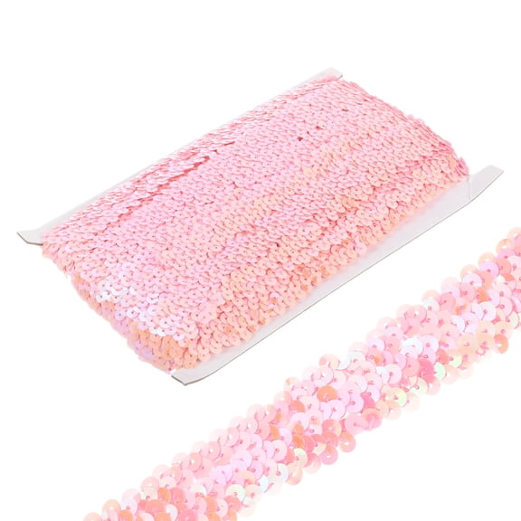 Uxcell 10 Yards 0.8 Inch Elastic Sequins Trim Flat Stretch Sequin Ribbon Strip, Pink