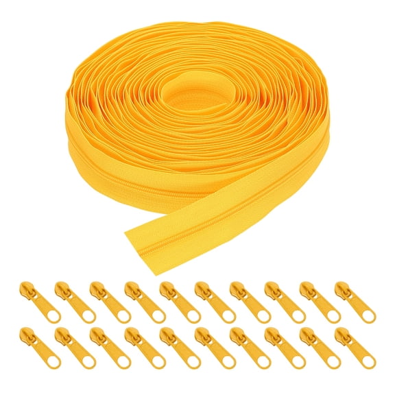 Uxcell 10 Yards 1.2" #5 Nylon Coil Zipper Sewing Tape with 20 Zip Slider, Yellow
