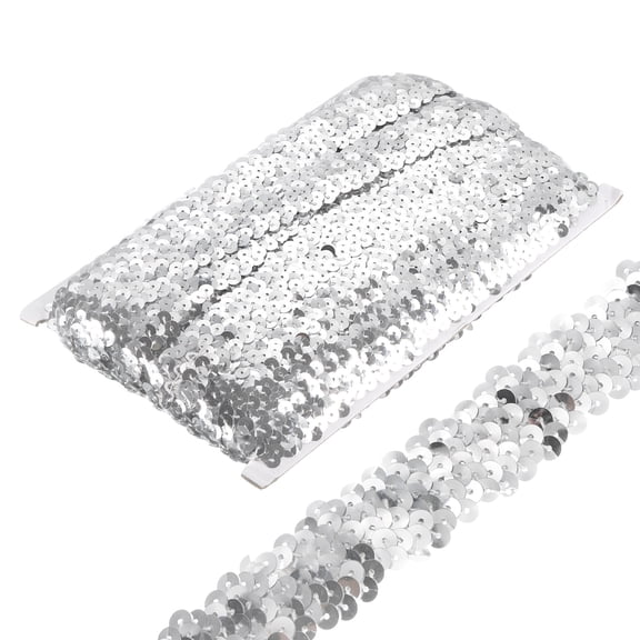 Uxcell 10 Yards 1.2 Inch Elastic Sequins Trim Flat Stretch Sequin Ribbon Strip, Silver