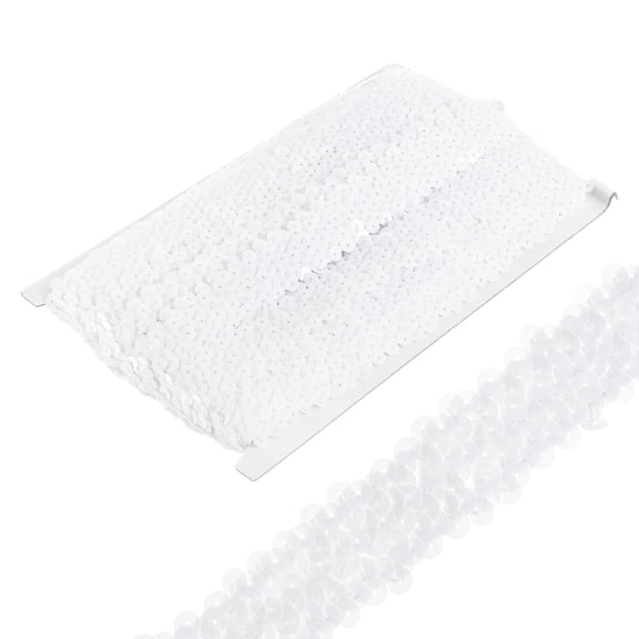 Uxcell 10 Yards 1.2 Inch Elastic Sequins Trim Flat Stretch Sequin Ribbon Strip, White