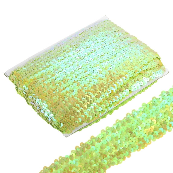 Uxcell 10 Yards 1.8 Inch Elastic Sequins Trim Flat Stretch Sequin Ribbon Strip, Green