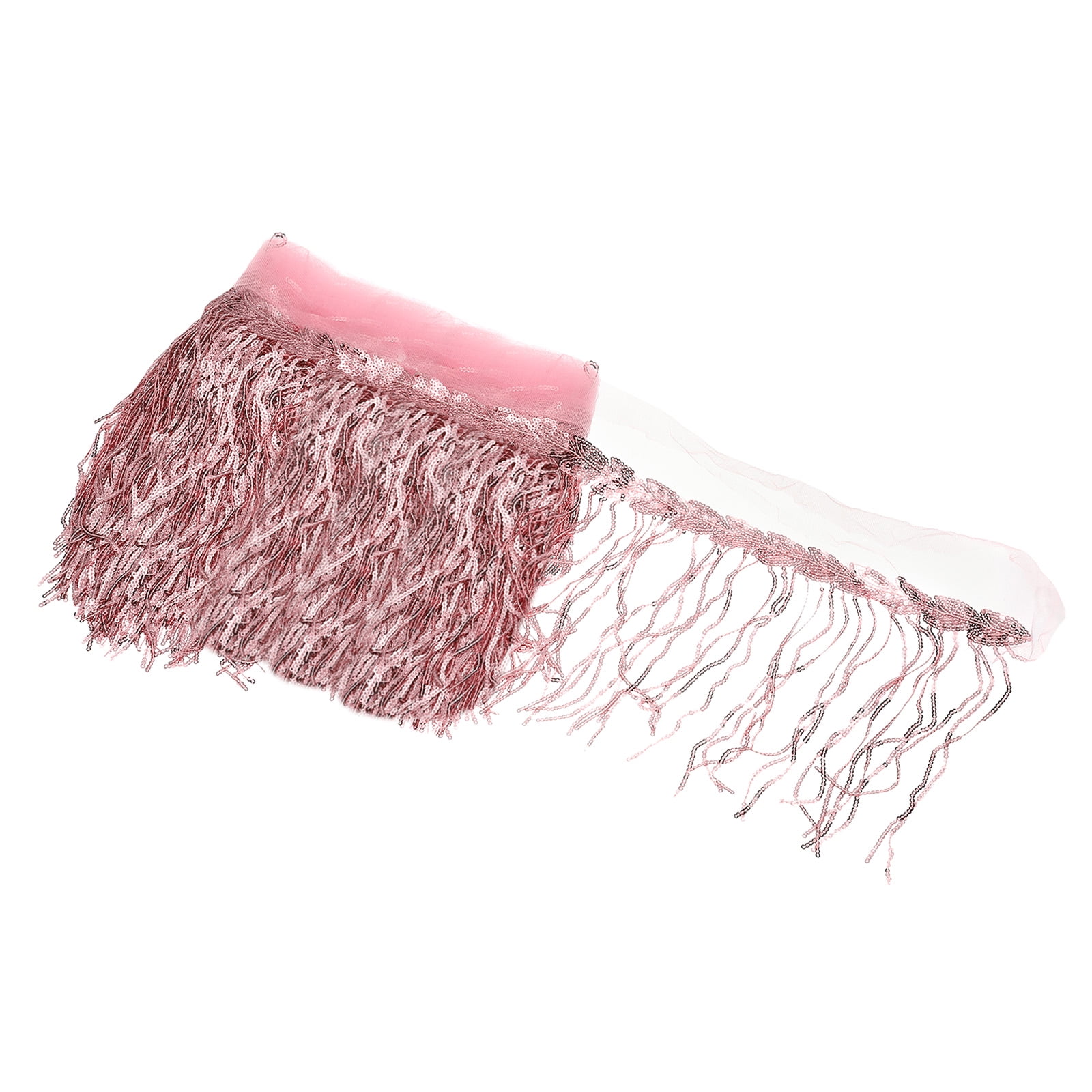 Uxcell 10 Yards 10 Inch Shiny Sequined Tinsel Fringe Trim, Sparkling Spangle Curtain Fringe Paillette Lace Fabric Streamer for DIY Latin Dance Costume Clothing Birthday, Bright Pink