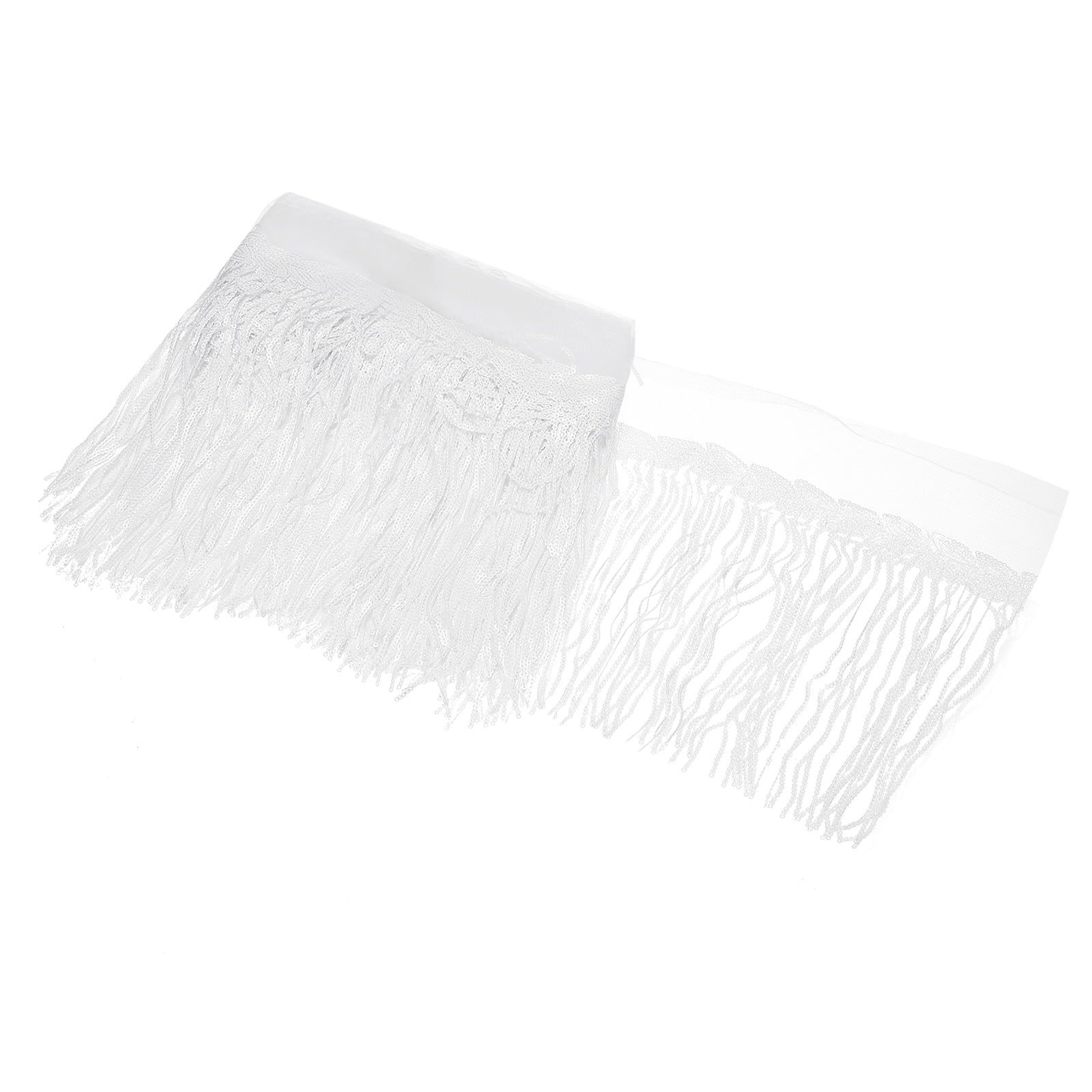 Uxcell 10 Yards 10 Inch Shiny Sequined Tinsel Fringe Trim, Sparkling Spangle Curtain Fringe Paillette Lace Fabric Streamer for DIY Latin Dance Costume Clothing Birthday, White
