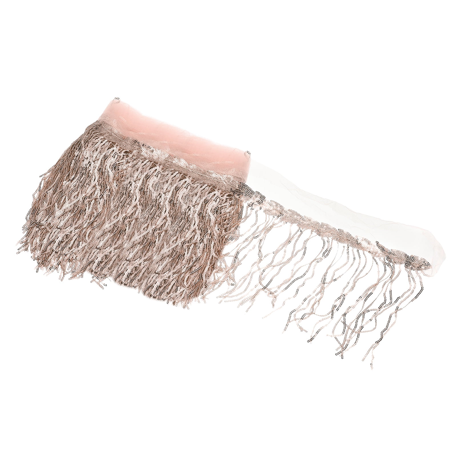 Uxcell 10 Yards 10 Inch Shiny Sequined Tinsel Fringe Trim, Sparkling Spangle Curtain Fringe Paillette Lace Fabric Streamer for DIY Latin Dance Costume Clothing Birthday, Apricot Pink