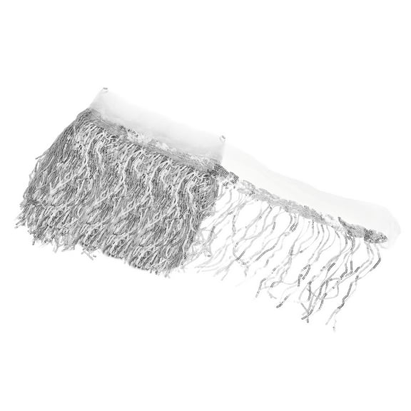 Uxcell 10 Yards 10 Inch Shiny Sequined Tinsel Fringe Trim, Sparkling Spangle Curtain Fringe Paillette Lace Fabric Streamer for DIY Latin Dance Costume Clothing Birthday, Gray Silver