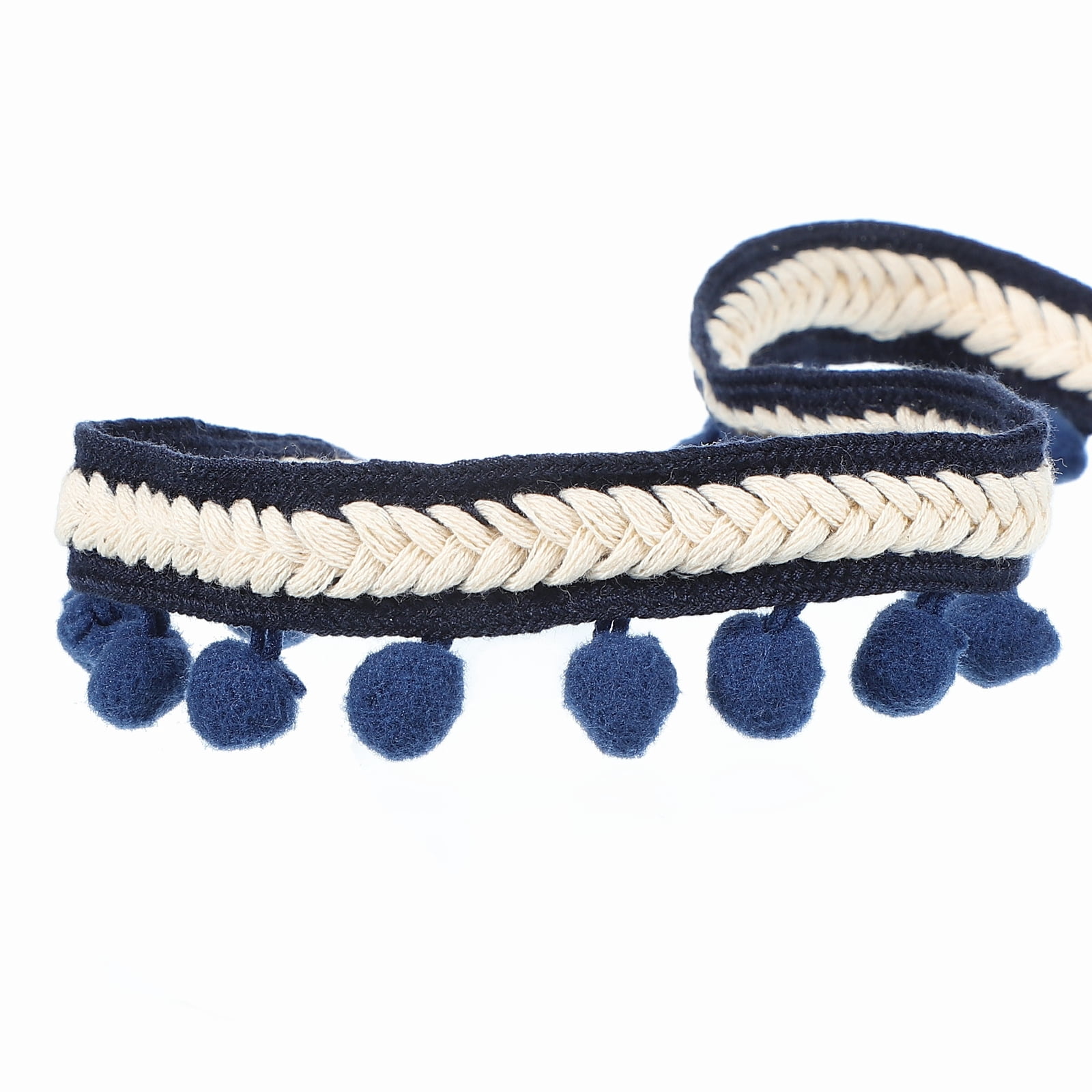 Uxcell 10 Yards Embroidered Pom Pom Ribbon, Fabric Trim Fringe Pom Pom Crafts Tassel Lace for Sewing DIY Clothing Bag Bedding Pillow Curtain Decoration, Dark Blue