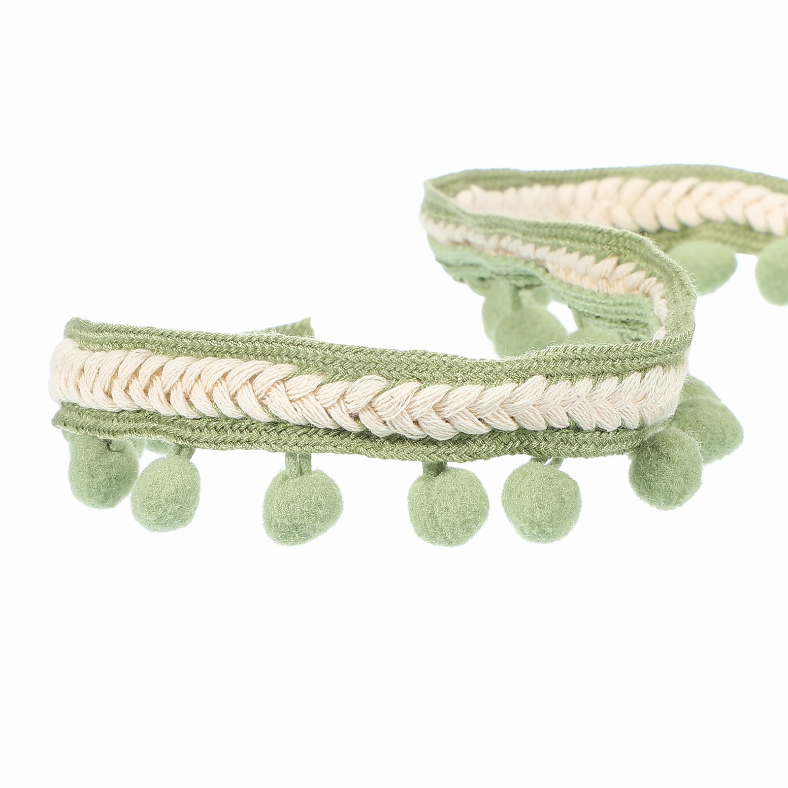 Uxcell 10 Yards Embroidered Pom Pom Ribbon, Fabric Trim Fringe Pom Pom Crafts Tassel Lace for Sewing DIY Clothing Bag Bedding Pillow Curtain Decoration, Vanilla Green