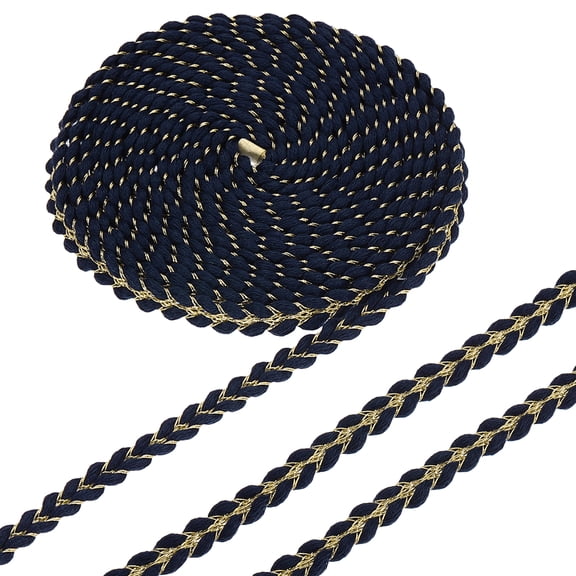 Uxcell 10 Yards Gimp Braid Trim, 3/8" Polyester Woven Braid Ribbon, Gold Metallic Twist Lace Trimming Edge for DIY Sewing Craft Clothing Curtain Hat Bag Wedding Dress, Blue