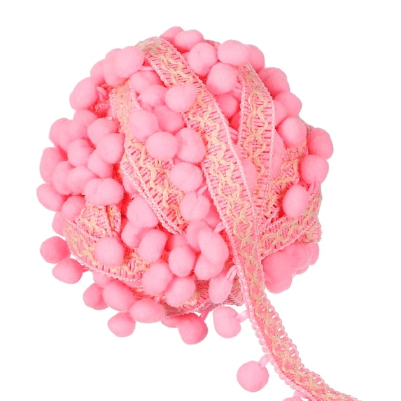 Uxcell 10 Yards Pom Pom Ball Fringe Trim, 12mm Garland Ribbon Sewing Tassel Lace for Clothes Sewing Home Curtain Pillow Decoration, Pink