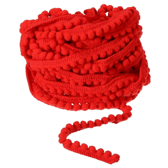 Uxcell 10 Yards Pom Pom Ball Fringe Trim Ribbon Sewing Accessory DIY Crafts, 5mm Red