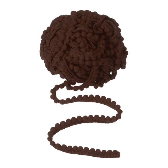 Uxcell 10 Yards Pom Pom Ball Fringe Trim, Round Pom Pom Trim Ribbon Nylon Fringe Ribbon Sewing Accessory for DIY Crafts Sewing Curtain Clothes Pillow Home Decoration, Dark Coffee