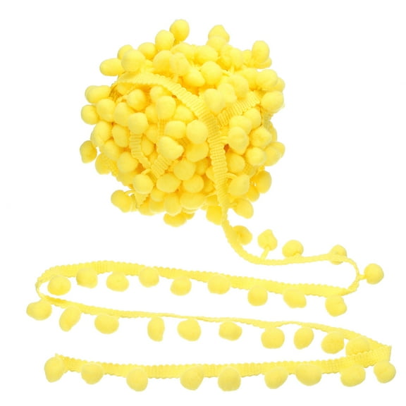 Uxcell 10 Yards Pom Pom Trim Ribbon, 1" Wide Bright Yellow Pom Pom Ball Fringe Trim Ribbon for DIY Crafts Curtain Clothes Pillow Home Decoration