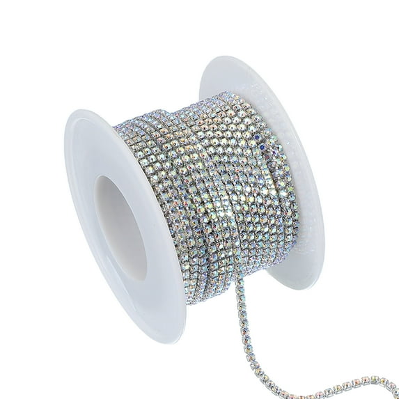 Uxcell Rhinestone Chain, Crystal Rhinestone Chain Trim Close Chain Roll Sewing Bling Diamond Strips for DIY Projects Silver 2mm
