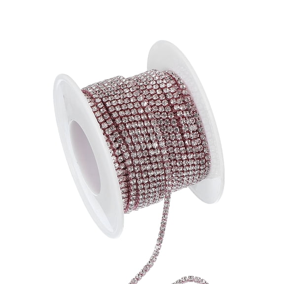 Uxcell Rhinestone Chain, Crystal Rhinestone Chain Trim Close Chain Roll Sewing Bling Diamond Strips for DIY Projects Light Pink 2mm