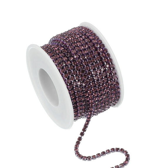 Uxcell Rhinestone Chain, Crystal Rhinestone Chain Trim Close Chain Roll Sewing Bling Diamond Strips for DIY Projects Light Purple 3mm