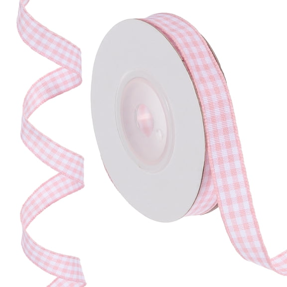 Uxcell 10 Yards x 0.4" Plaid Ribbon Light Pink and White Gingham Ribbon Gift Wrapping Ribbon for Christmas