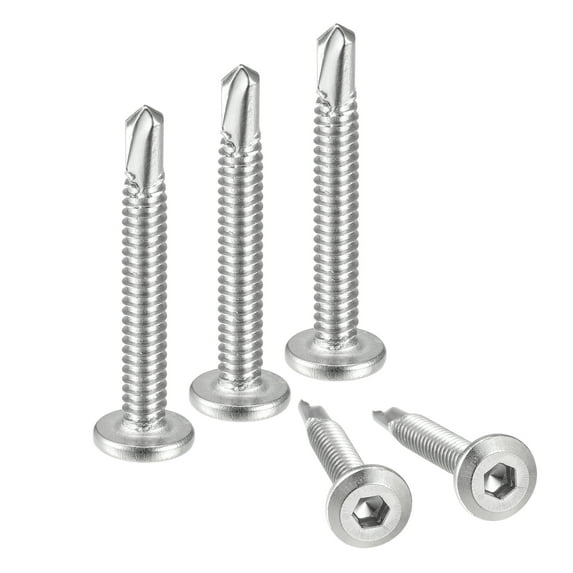 Uxcell #10 x 1-1/2" 410 Stainless Steel Flat Head Hex Socket Self Tapping Screws 50 Pack