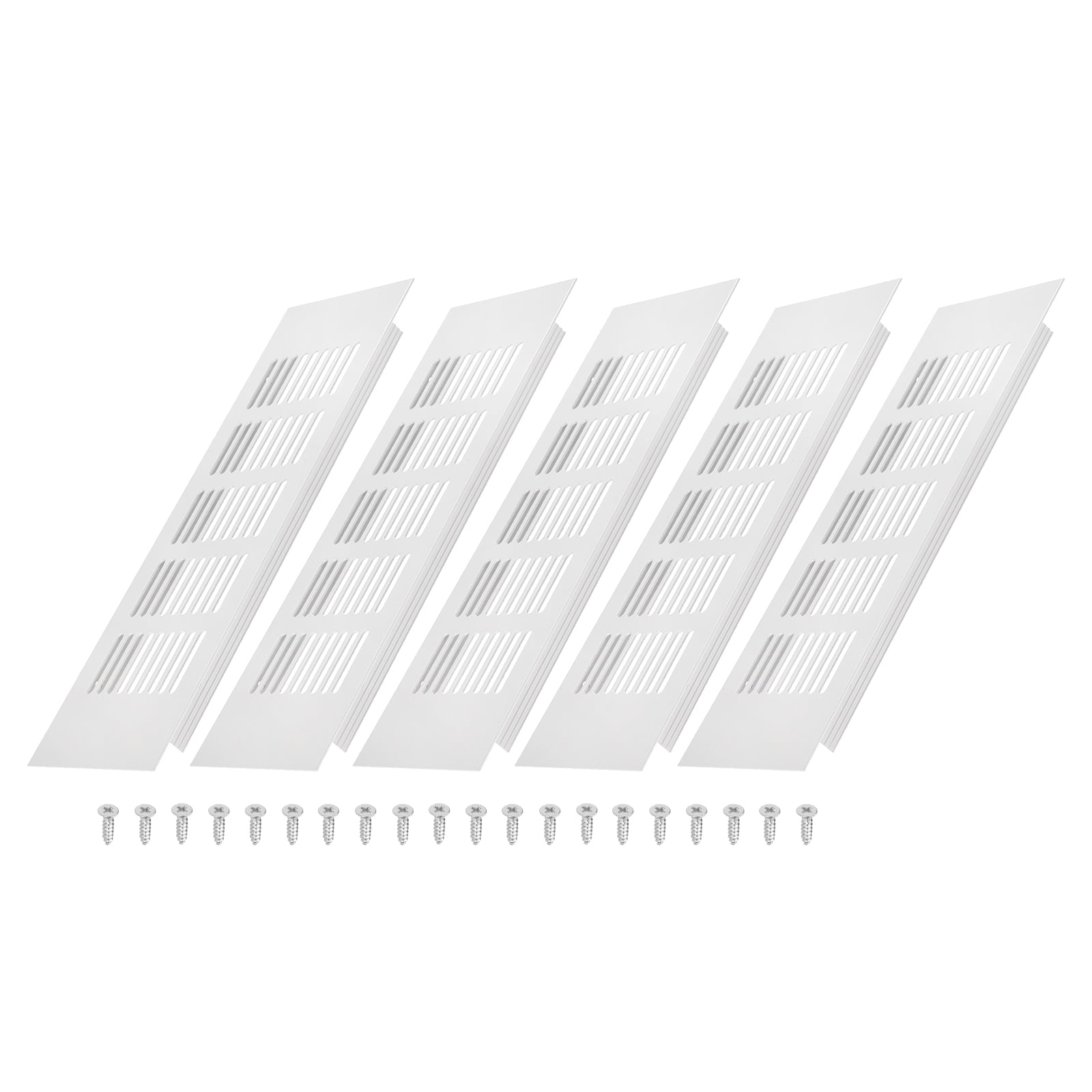 Uxcell 10 x 3 Inch Door Air Vent Cover, 5 Set Heavy Duty Aluminum Grille Ventilation Cover Louvered with 20 Mounting Screws for Cabinet Wardrobe Door, Grey