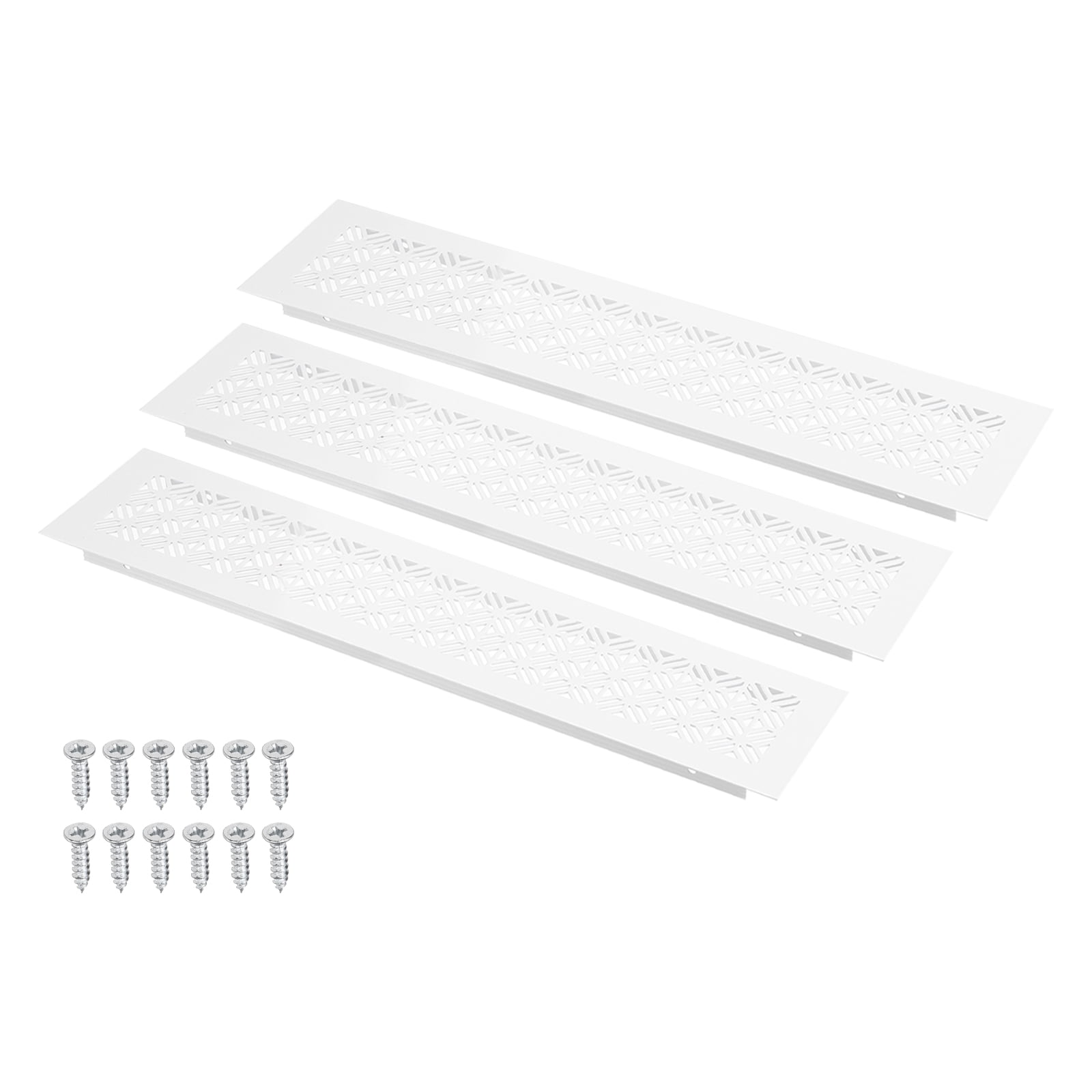 Uxcell 10 x 3 Inch (Duct Openings) Air Vent Cover, 3Set Aluminum Grille Ventilation Cover Louvered with Mounting Screws for Cabinet Wardrobe Door, White (12 x 3 Inch Outer Size)
