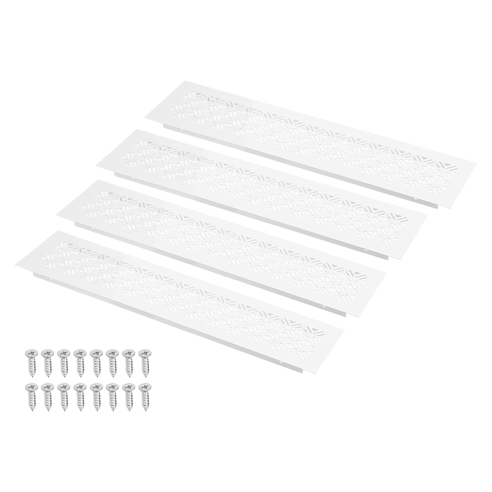 Uxcell 10 x 3 Inch (Duct Openings) Air Vent Cover, 4Set Aluminum Grille Ventilation Cover Louvered with Mounting Screws for Cabinet Wardrobe Door, White (12 x 3 Inch Outer Size)