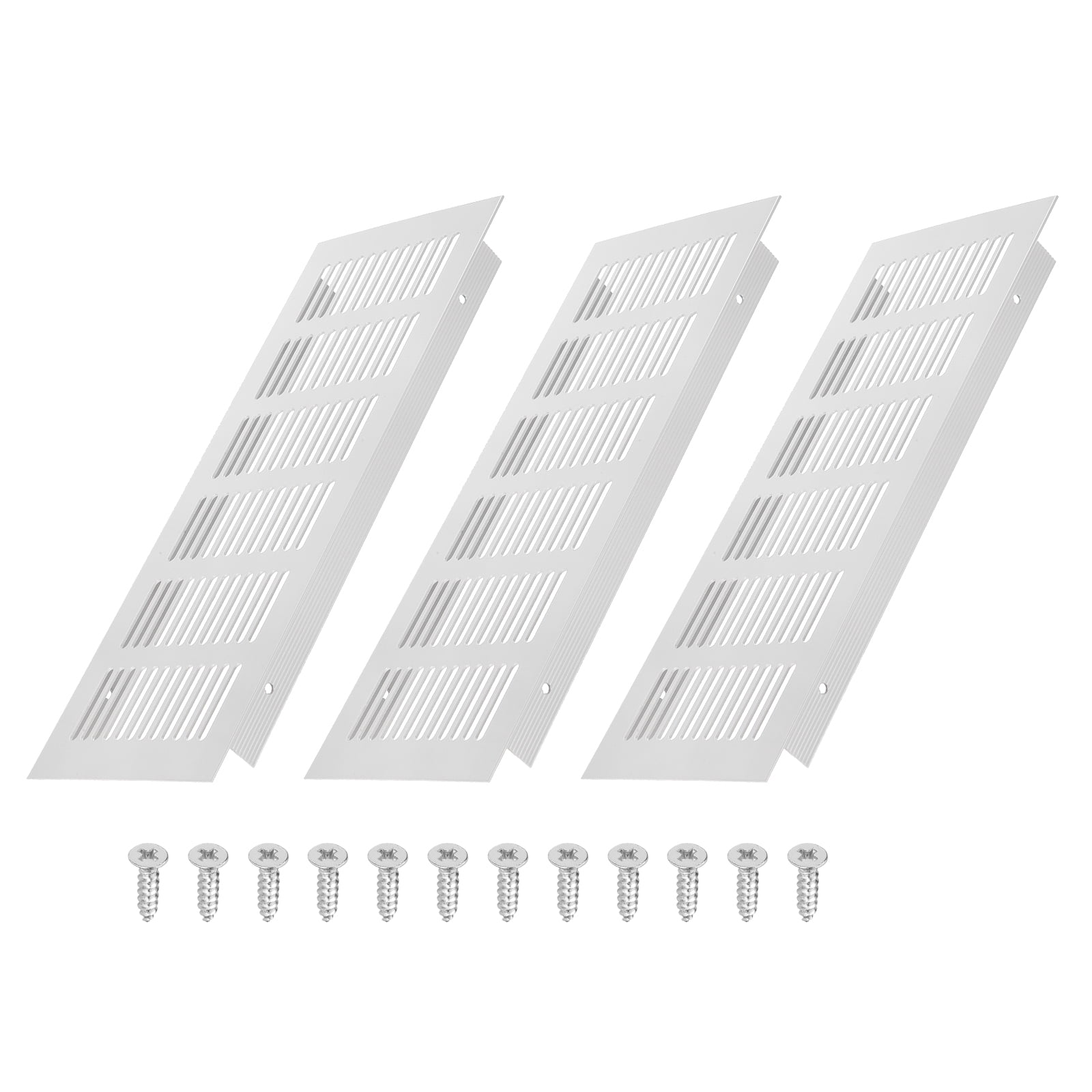 Uxcell 10 x 4 Inch Door Air Vent Cover, 3 Set Heavy Duty Aluminum Grille Ventilation Cover Louvered with 12 Mounting Screws for Cabinet Wardrobe Door, Grey