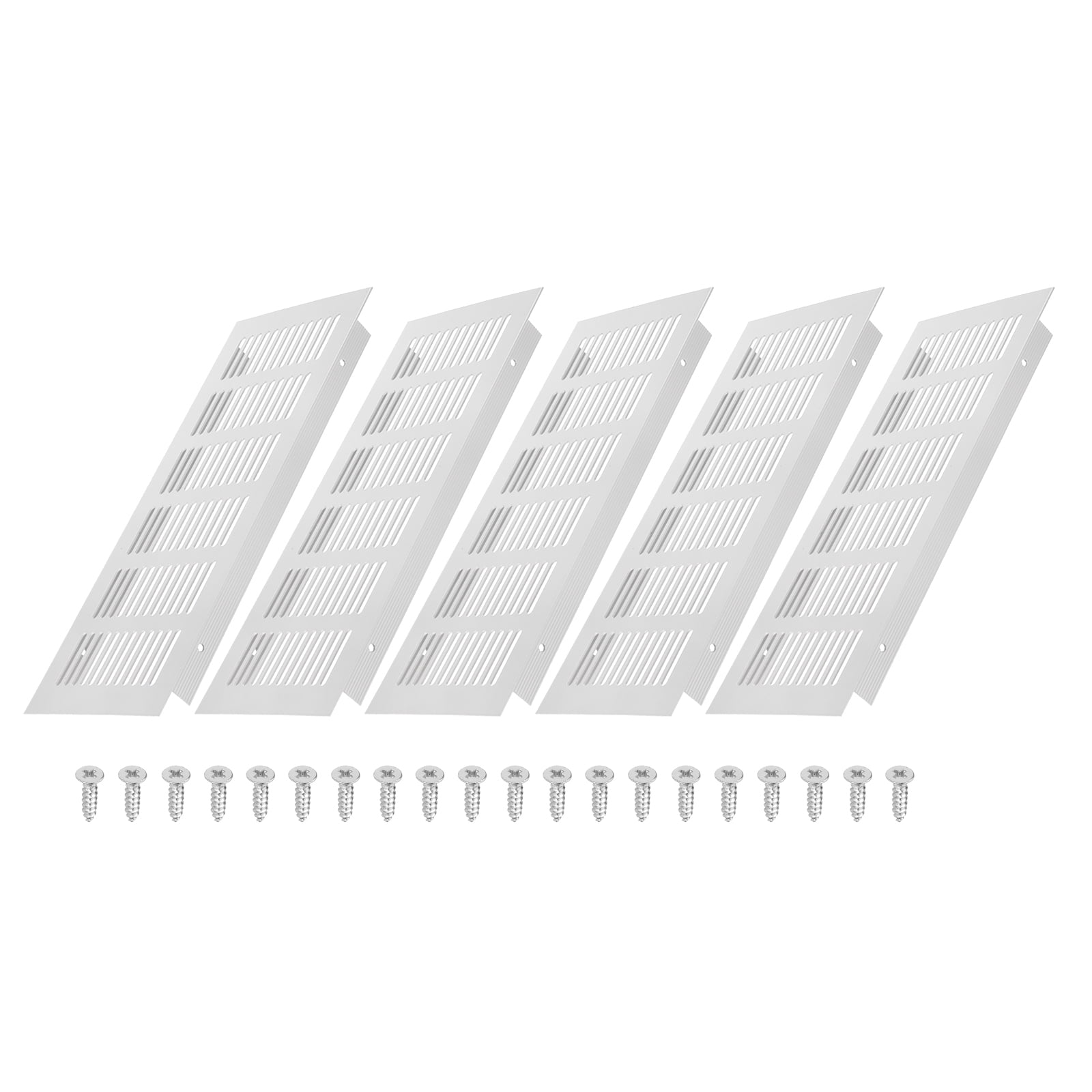 Uxcell 10 x 4 Inch Door Air Vent Cover, 5 Set Heavy Duty Aluminum Grille Ventilation Cover Louvered with 20 Mounting Screws for Cabinet Wardrobe Door, Grey