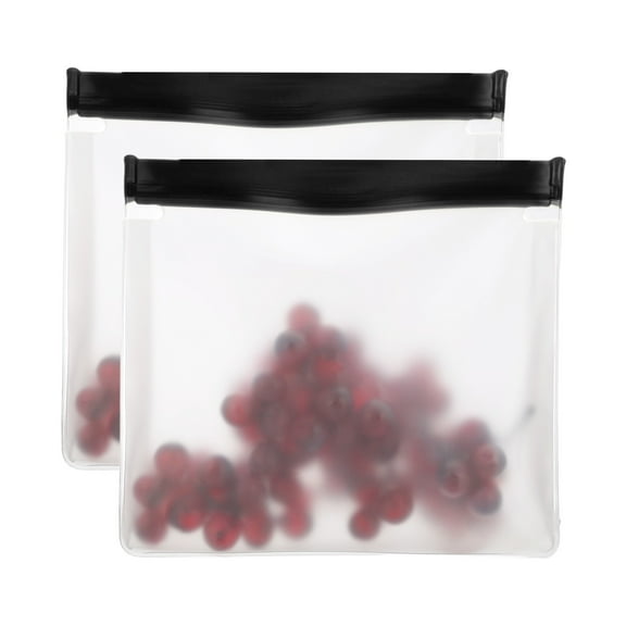 Uxcell 10"x2"x7.3" Reusable Freezer Bag, 2 Pcs Leakproof Zip Food Storage Stand Up Bags Fridge Snack Vegetable Fruit Ice Container for Long-Lasting Freshness, Black