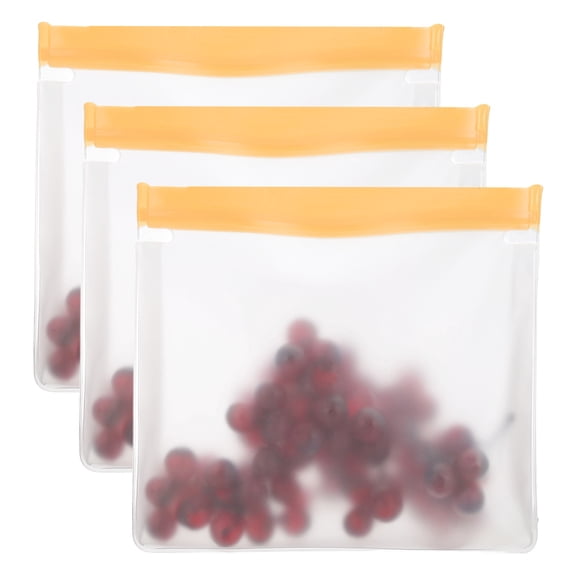 Uxcell 10"x2"x7.3" Reusable Freezer Bag, 3 Pcs Leakproof Zip Food Storage Stand Up Bags Fridge Snack Vegetable Fruit Ice Container for Long-Lasting Freshness, Orange
